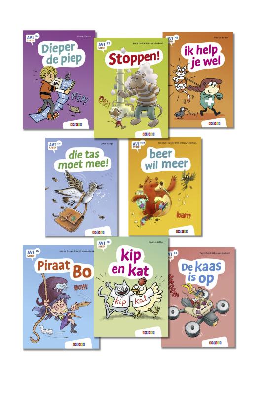 Omslag van Pakket AVI strips groep 3 en 4 (8 titels)
