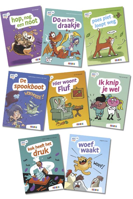 Omslag van Pakket 2 AVI strips groep 3 en 4 (8 titels)