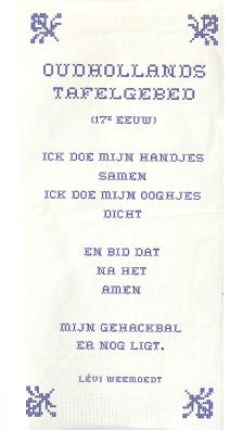 Omslag van Oudhollands tafelgebed poezieservet met gedicht set van 12 ex