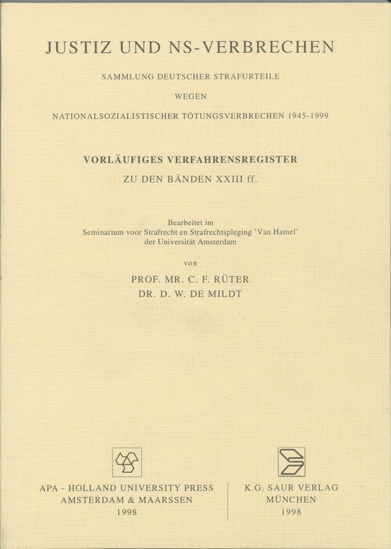 Omslag van Vorlaufiges Verfahrensregister