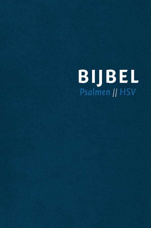 Omslag van Bijbel (HSV) met Psalmen - blauw leer met zilversnee, rits en duimgrepen