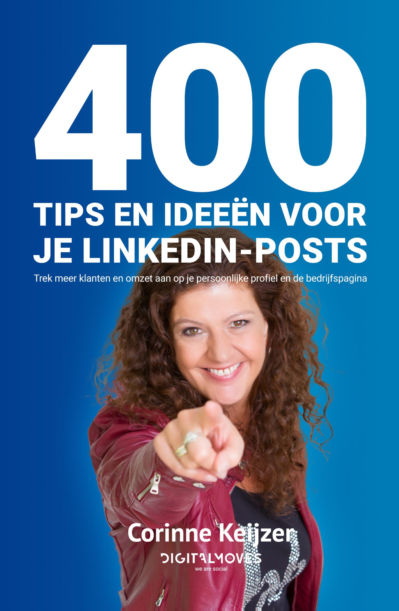 Omslag van 400 tips en ideeën voor je LinkedIn-posts