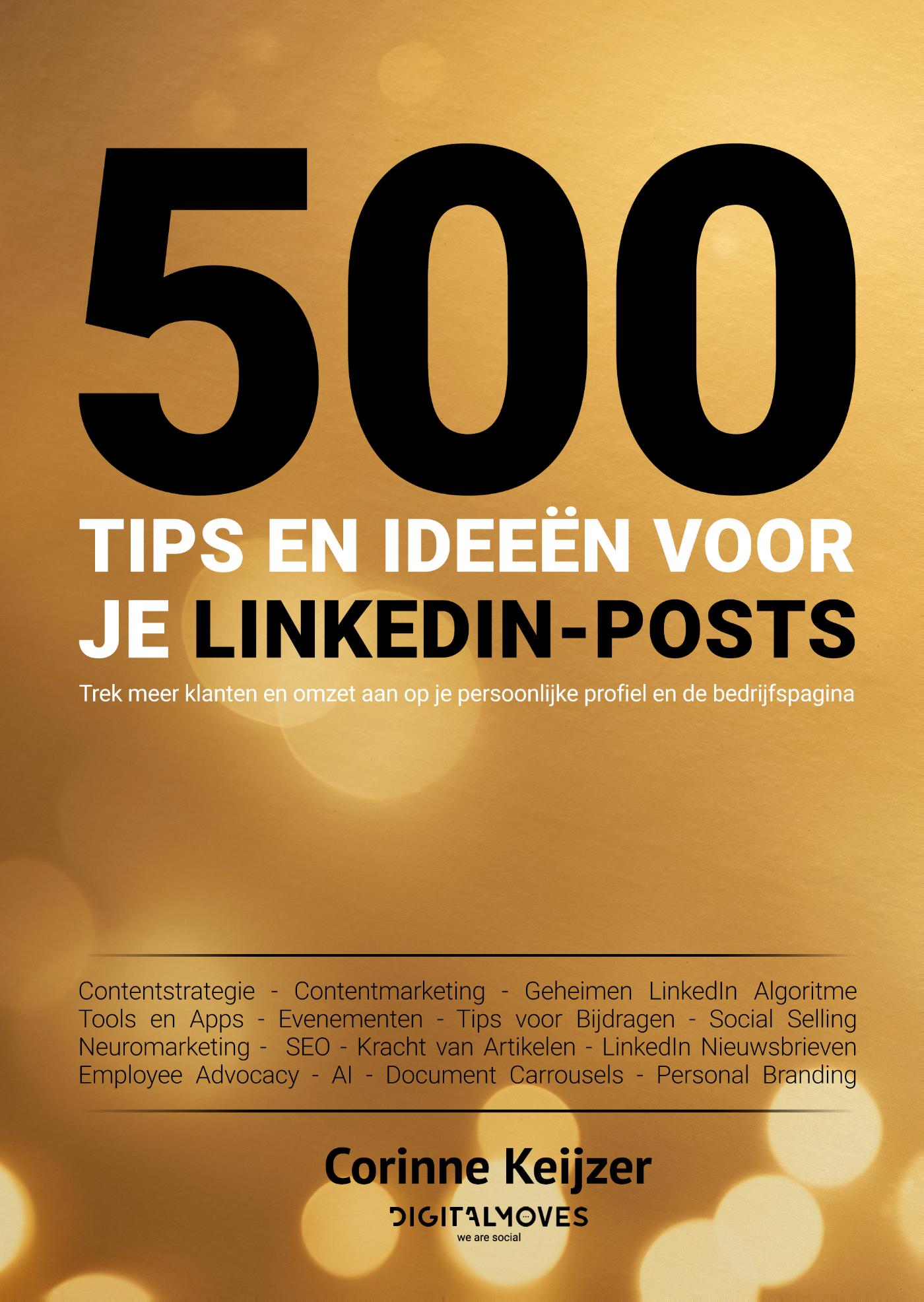 Omslag van 500 tips en ideeën voor je LinkedIn-posts