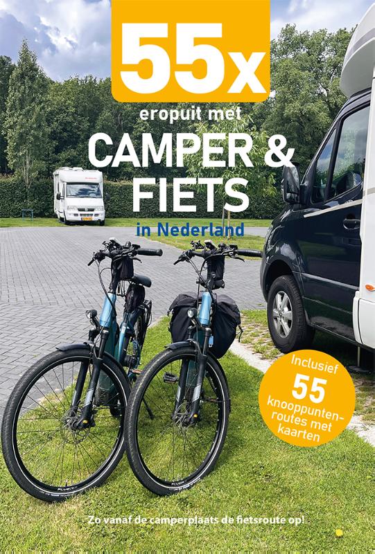 Omslag van 55x eropuit met camper en fiets in Nederland