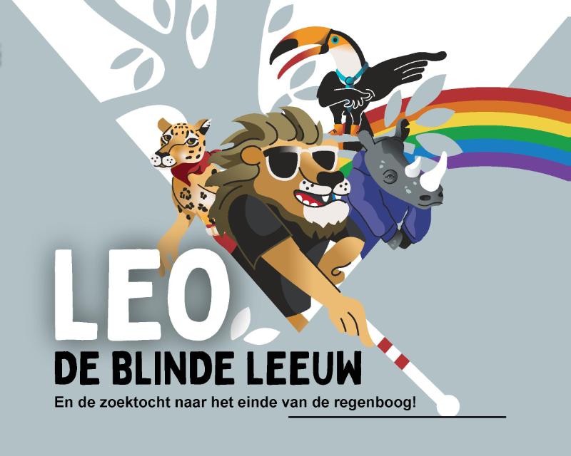 Omslag van Leo, de blinde leeuw en de zoektocht naar het einde van de regenboog!
