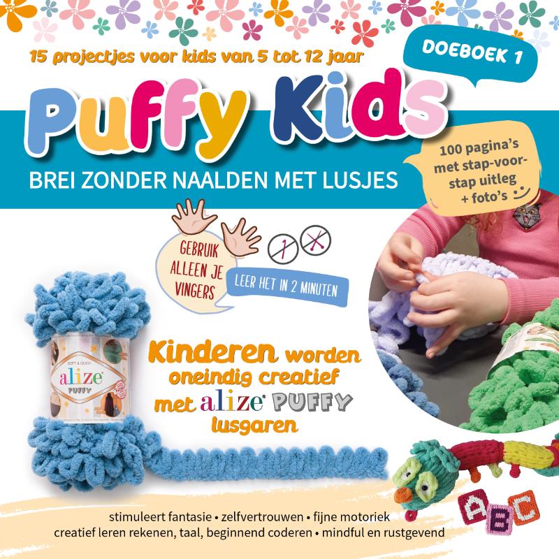 Omslag van Puffy Kids Doeboek 1 - Brei zonder naalden met lusjes