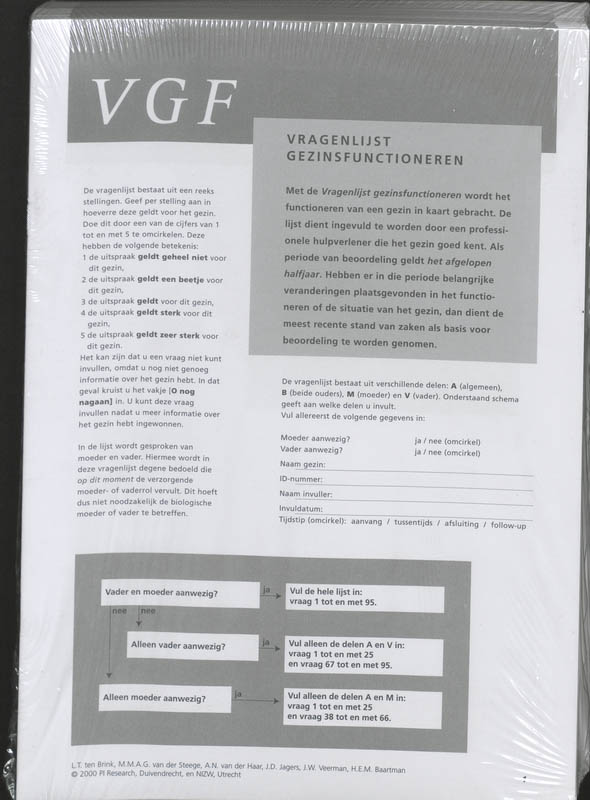 Omslag van VGF Vragenlijst gezinsfunctioneren set 25 ex