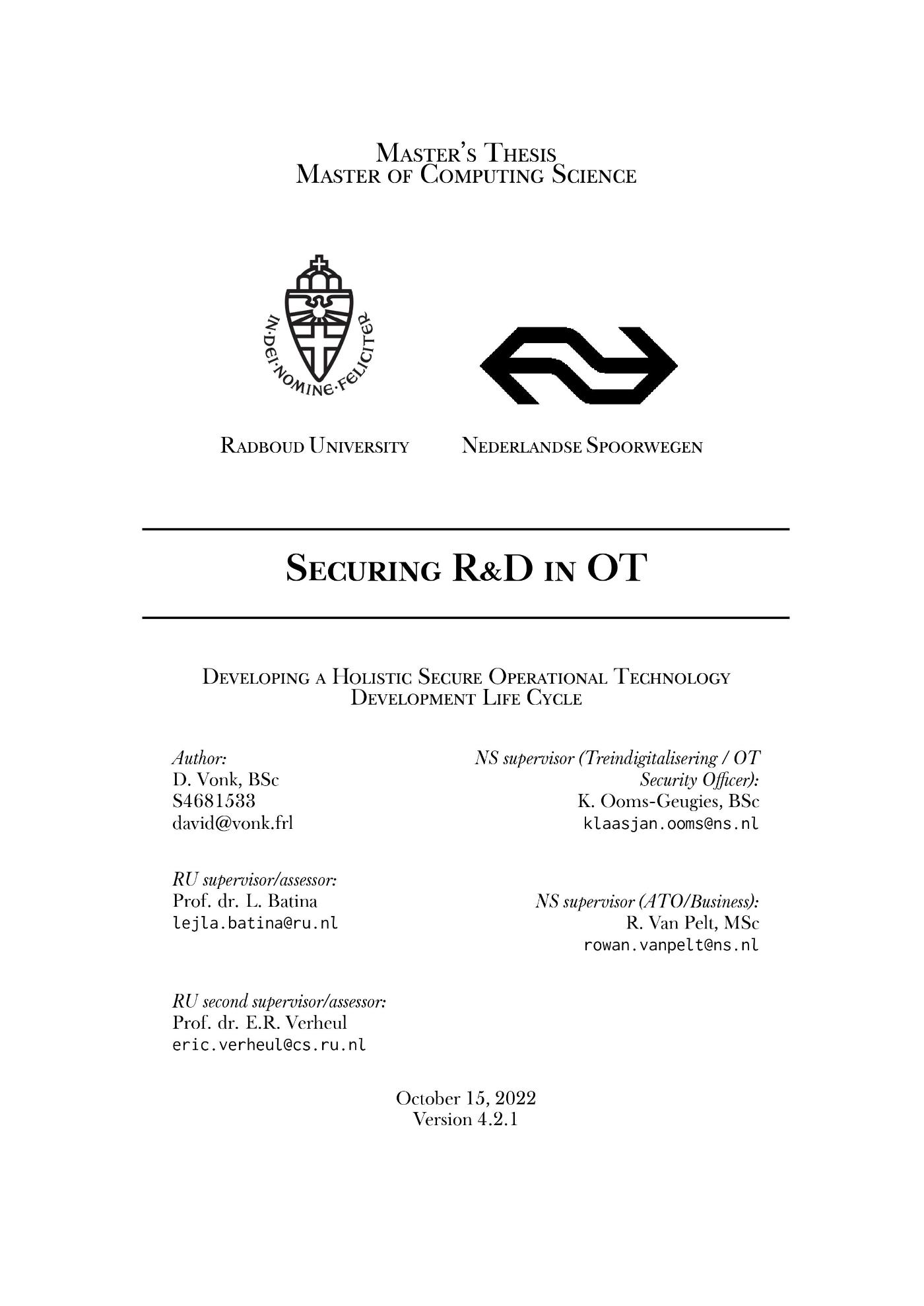 Omslag van Securing R&D in OT