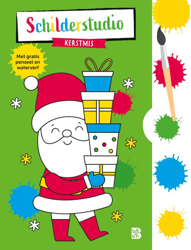 Omslag van Kleurboek met verfpalet en penseel Kerstmis