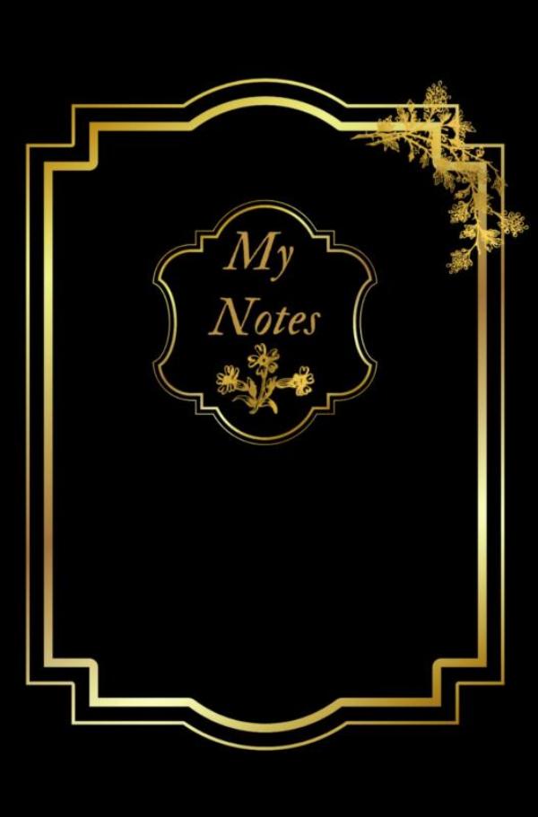 Omslag van Notitieboek - Cadeau voor man - Cadeau voor vrouw - hardcover - Notitieboekje - Schrijfblok - Notebook - Goude - Zwart - my notes 6