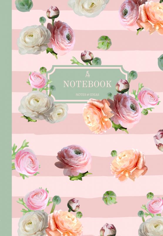 Omslag van Notebook | Journal with digitally handmade Illustrated Hardcover | Ranunculus