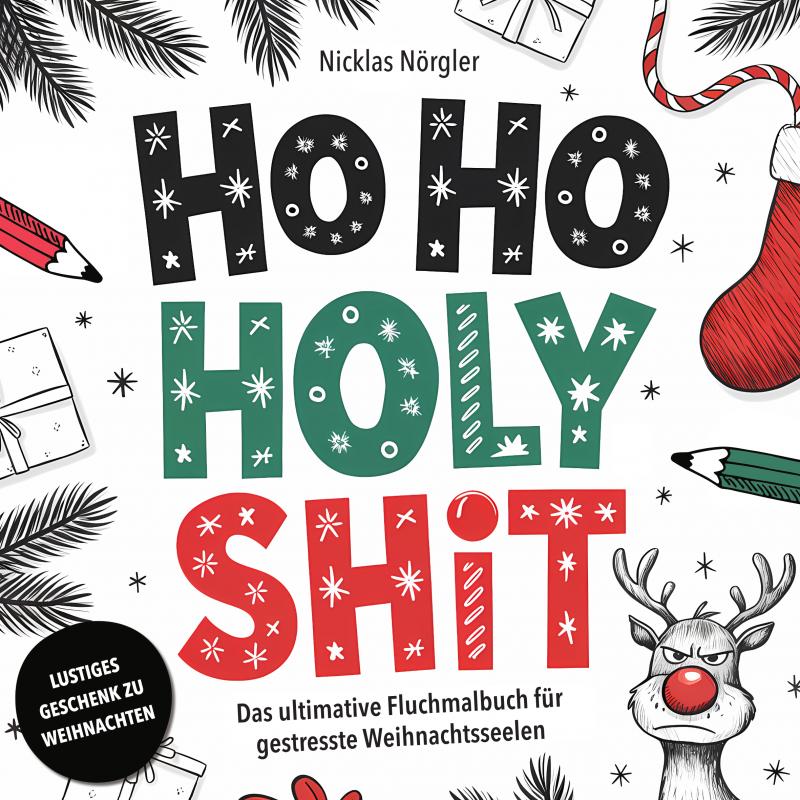Omslag van HO HO HOLY SHIT - Das ultimative Fluchmalbuch für gestresste Weihnachtsseelen