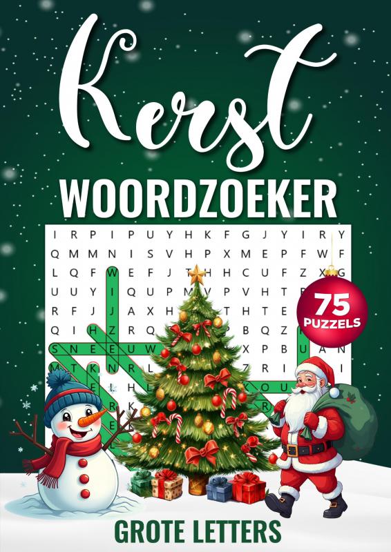 Omslag van Woordzoeker Kerst - Grote Letters, 75 Puzzels Incl. Oplossingen