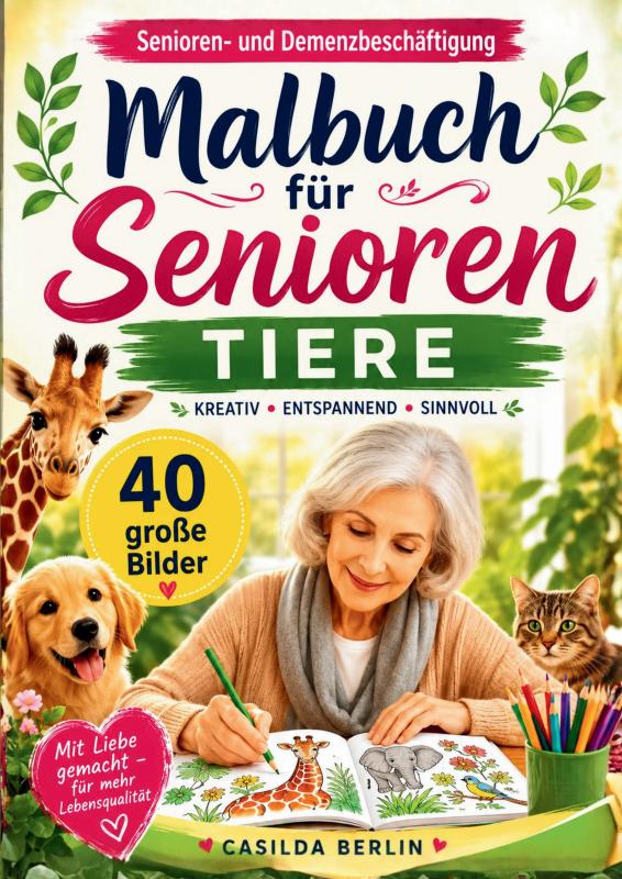 Omslag van Malbuch für Senioren Tiere - Senioren- und Demenzbeschäftigung