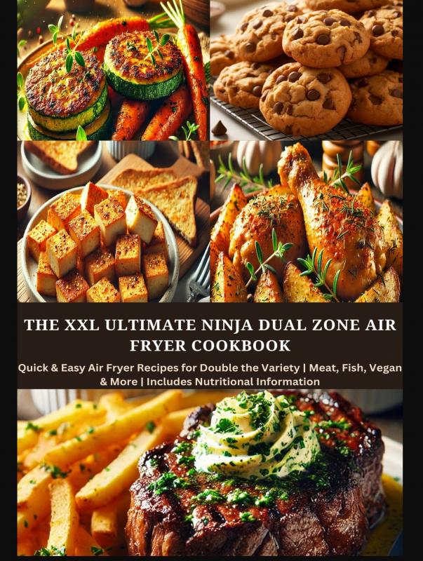 Omslag van The XXL Ultimate Ninja Dual Zone Air Fryer Cookbook