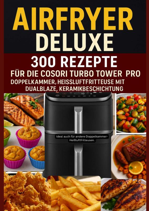 Omslag van Airfryer Deluxe: 300 Rezepte für die COSORI Turbo Tower Pro – Doppelkammmer-Heißluftfritteuse mit DualBlaze, Keramikbeschichtung