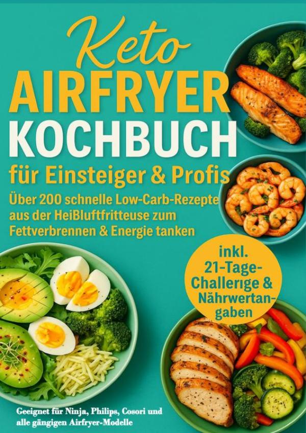 Omslag van Keto Airfryer Kochbuch für Einsteiger & Profis: Über 200 schnelle Low-Carb-Rezepte aus der Heißluftfritteuse zum Fettverbrennen & Energie tanken