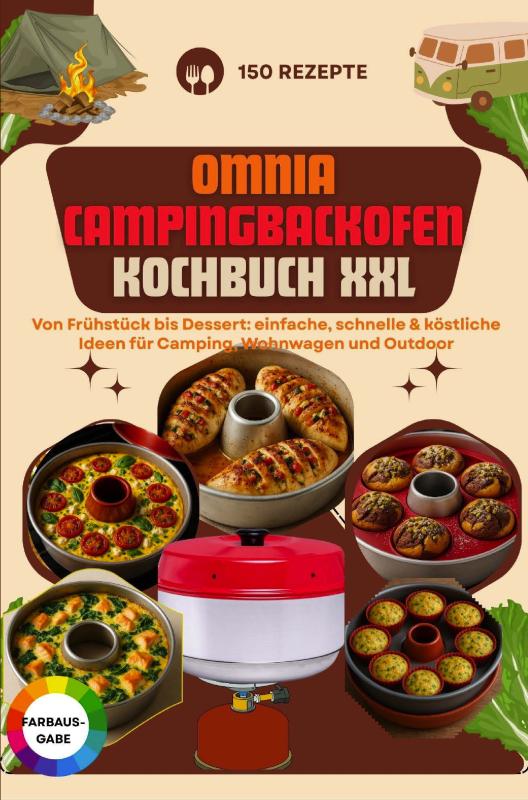Omslag van Omnia Campingbackofen Kochbuch XXL – 150 Rezepte: Von Frühstück bis Dessert: einfache, schnelle & köstliche Ideen für Camping, Wohnwagen und Outdoor