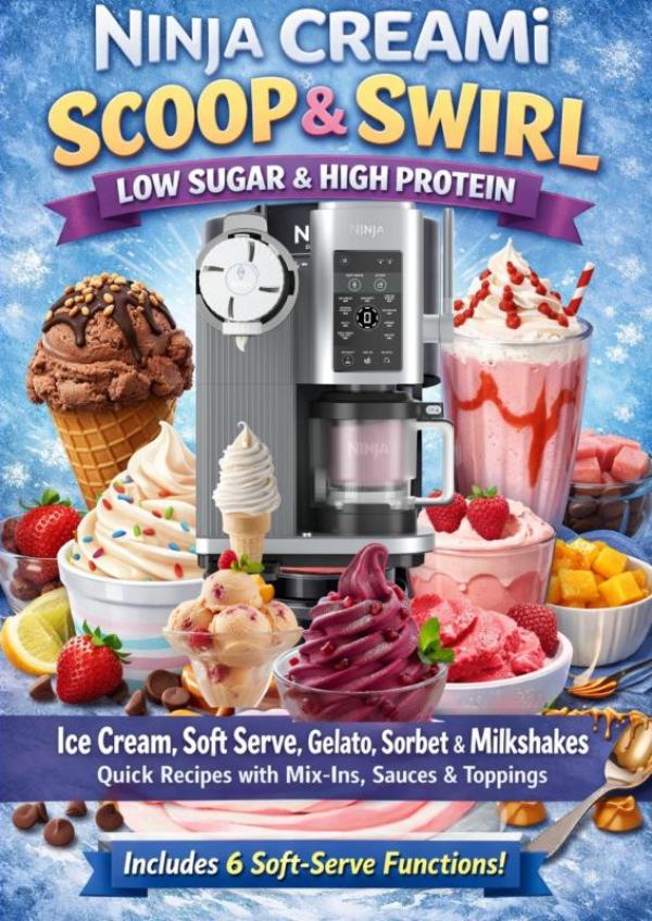 Omslag van Ninja Creami Scoop & Swirl– Low Sugar & High Protein Ice Cream, Soft Serve, Gelato, Sorbet & Milkshakes