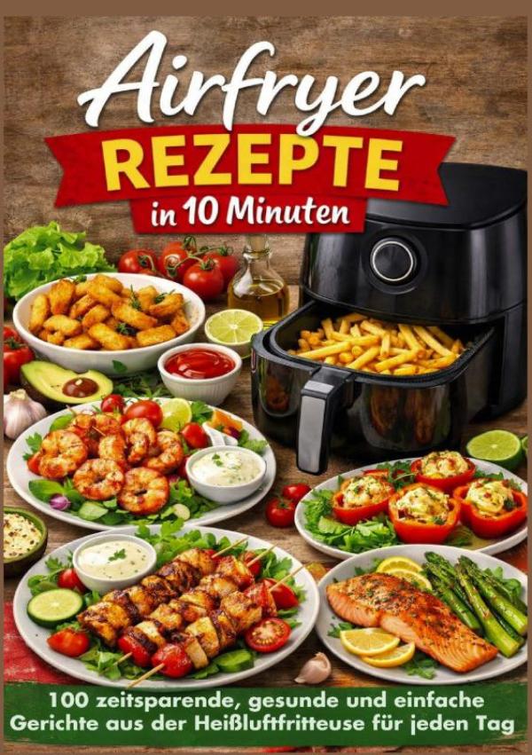 Omslag van Airfryer Rezepte in 10 Minuten: 100 zeitsparende, gesunde und einfache Gerichte aus der Heißluftfritteuse für jeden Tag
