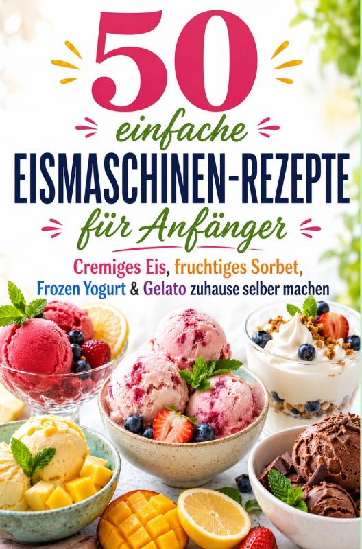 Omslag van 50 einfache Eismaschinen-Rezepte für Anfänger Cremiges Eis, fruchtiges Sorbet, Frozen Yogurt & Gelato zuhause selber machen