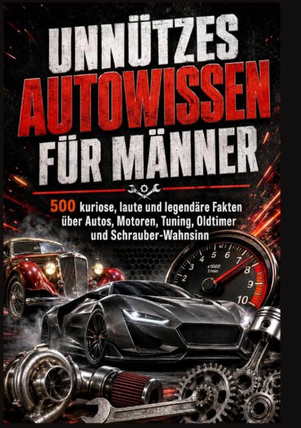 Omslag van UNNÜTZES AUTOWISSEN FÜR MÄNNER: 500 kuriose, laute und legendäre Fakten über Autos, Motoren, Tuning, Oldtimer und Schrauber-Wahnsinn