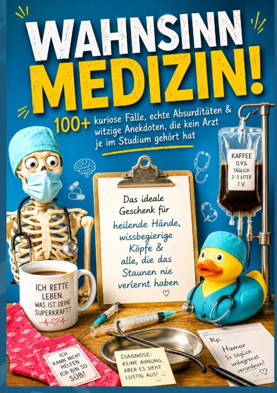 Omslag van Wahnsinn Medizin! 100+ kuriose Fälle, echte Absurditäten & witzige Anekdoten, die kein Arzt je im Studium gehört hat