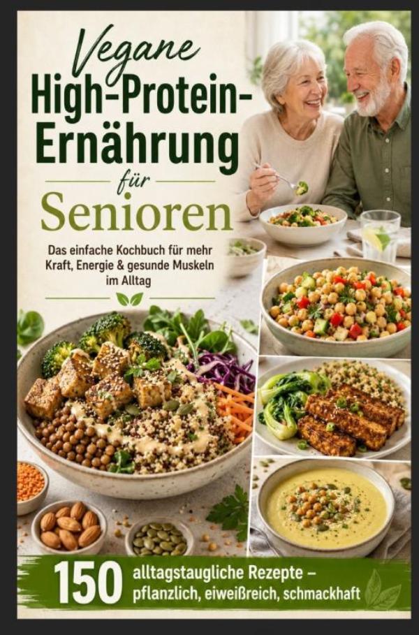 Omslag van Vegane High-Protein-Ernährung für Senioren :Das einfache Kochbuch für mehr Kraft, Energie & gesunde Muskeln im Alltag