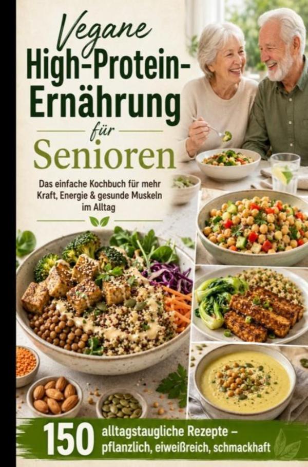 Omslag van Vegane High-Protein-Ernährung für Senioren :Das einfache Kochbuch für mehr Kraft, Energie & gesunde Muskeln im Alltag