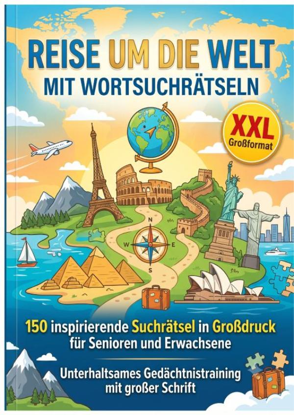 Omslag van REISE UM DIE WELT MIT WORTSUCHRÄTSELN XXL
