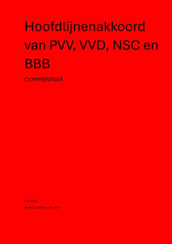 Omslag van Hoofdlijnenakkoord van PVV, VVD, NSC en BBB