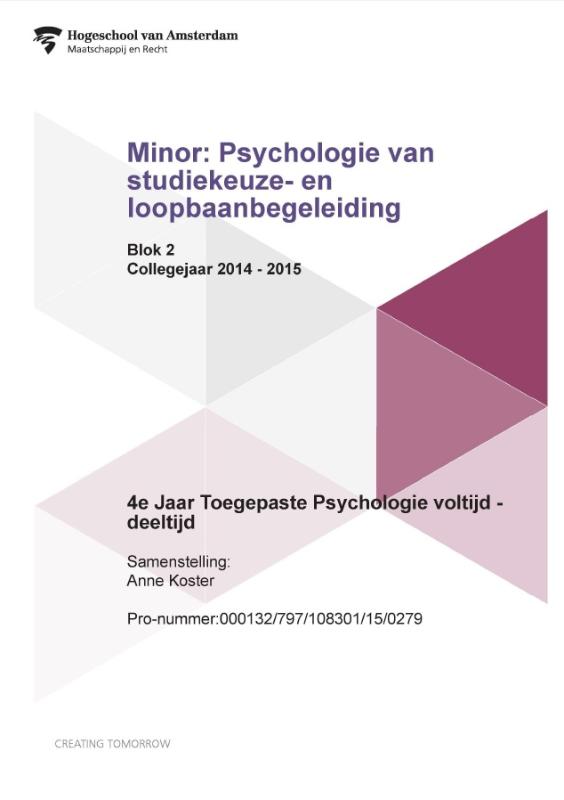 Omslag van 4e jaar toegepaste psychologie voltijd - deeltijd; Blok 2 collegejaar 2014-2015