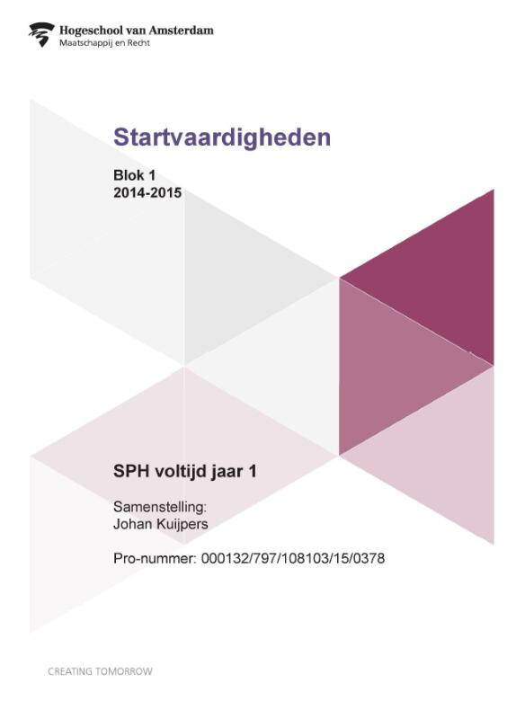 Omslag van Blok 1; 2014-2015; SPH voltijd jaar 1