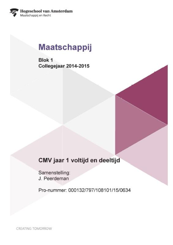 Omslag van Blok 1; Collegejaar 2014-2015; CMV jaar 1 voltijd en deeltijd