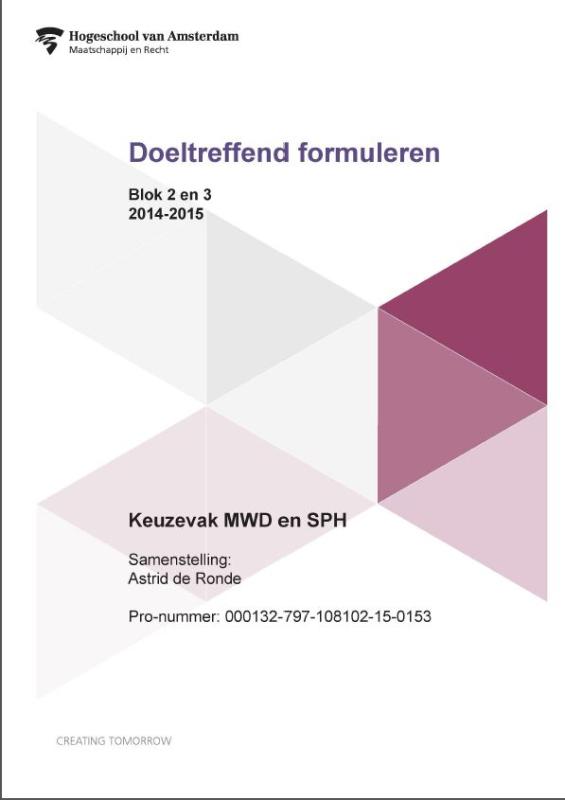 Omslag van Blok 2 en 3 2014-2015 Keuzevak MWD en SPH
