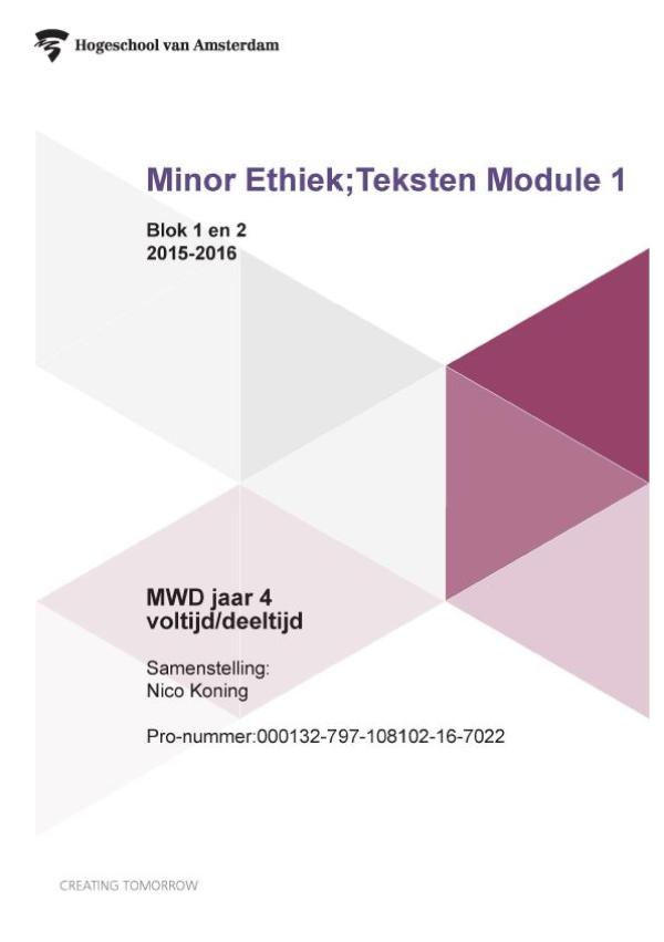 Omslag van Minor ethiek; Teksten module 1