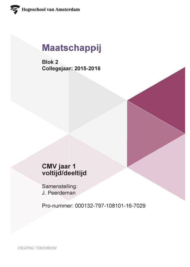 Omslag van Blok 2 collegejaar 2015-2016 CMV jaar 1 voltijd/deeltijd