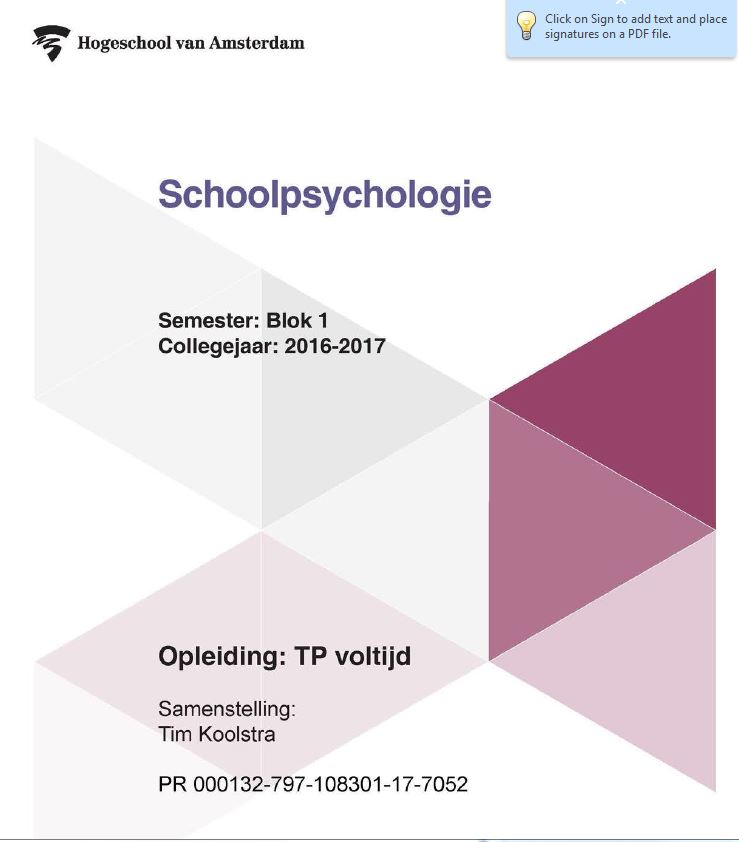 Omslag van Opleiding: TP voltijd Semester Blok 1 Collegejaar 2016-2017
