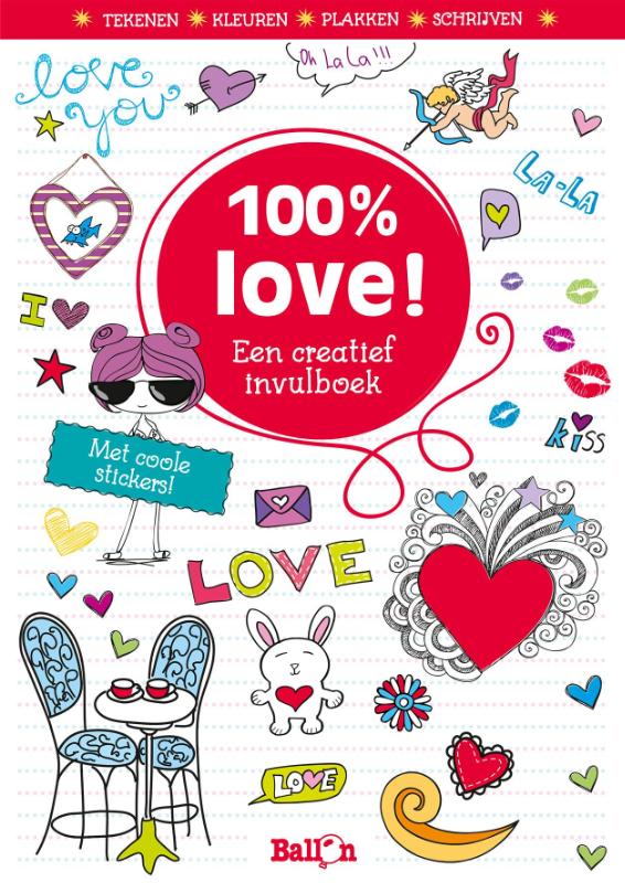 Omslag van 100% love, een creatief vulboek