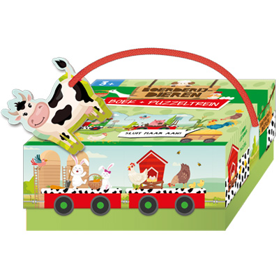 Omslag van Boerderijdieren- boek + puzzeltrein