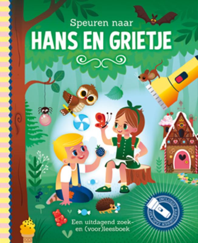 Omslag van Speuren naar Hans & Grietje + kartonnen zaklamp