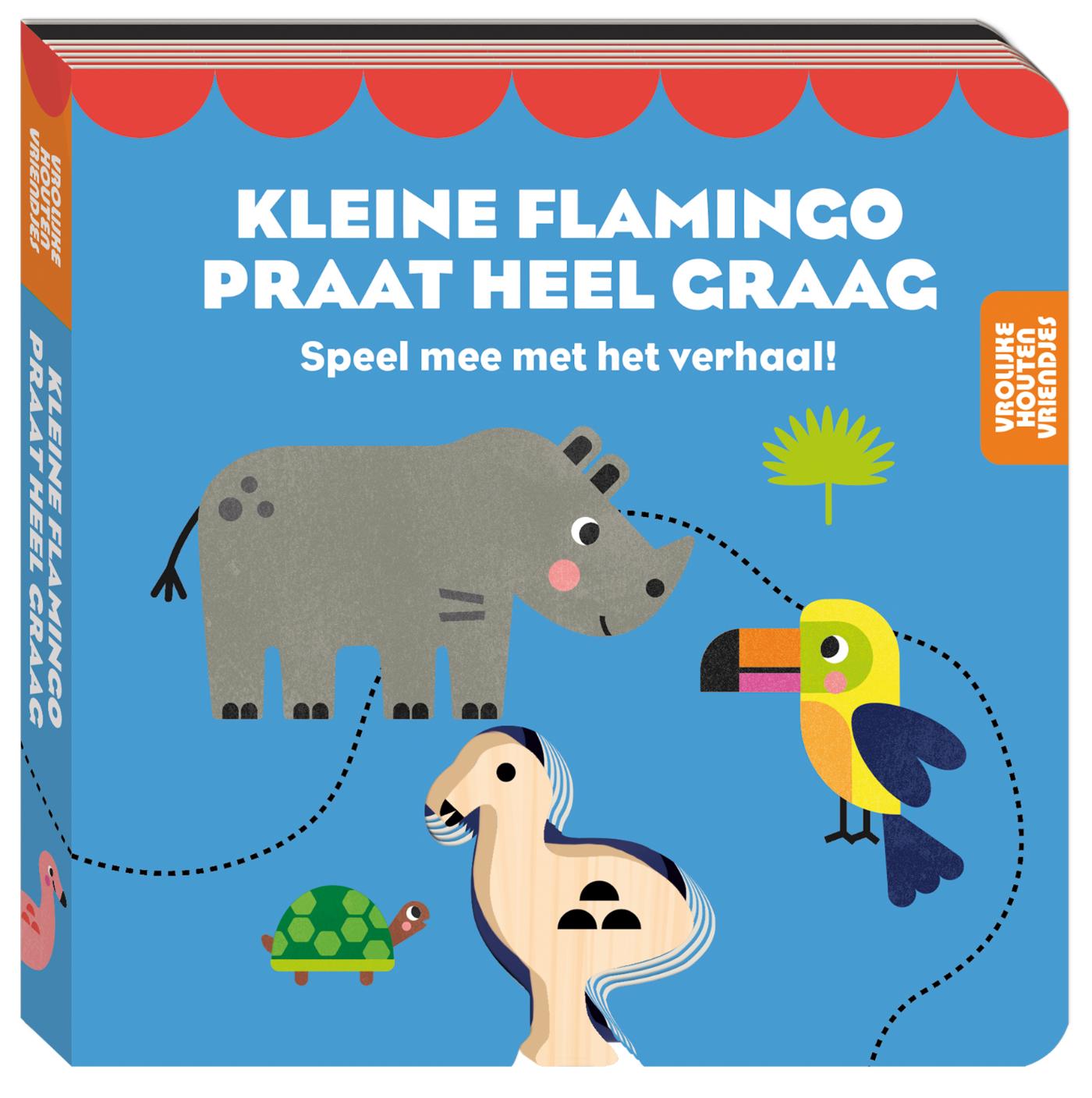 Omslag van Vrolijke houten vriendje - Kleine flamingo praat heel graag