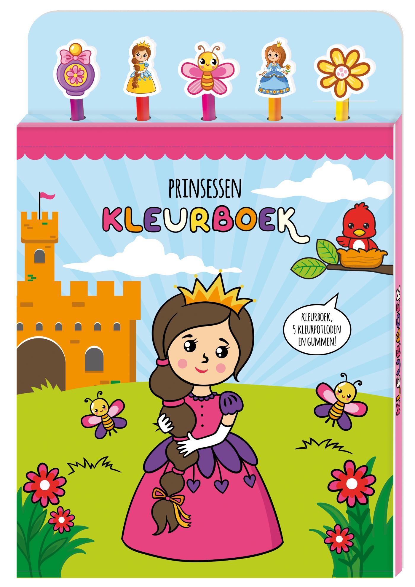Omslag van Kleurboek met 5 potloden en gummen - Prinsessen
