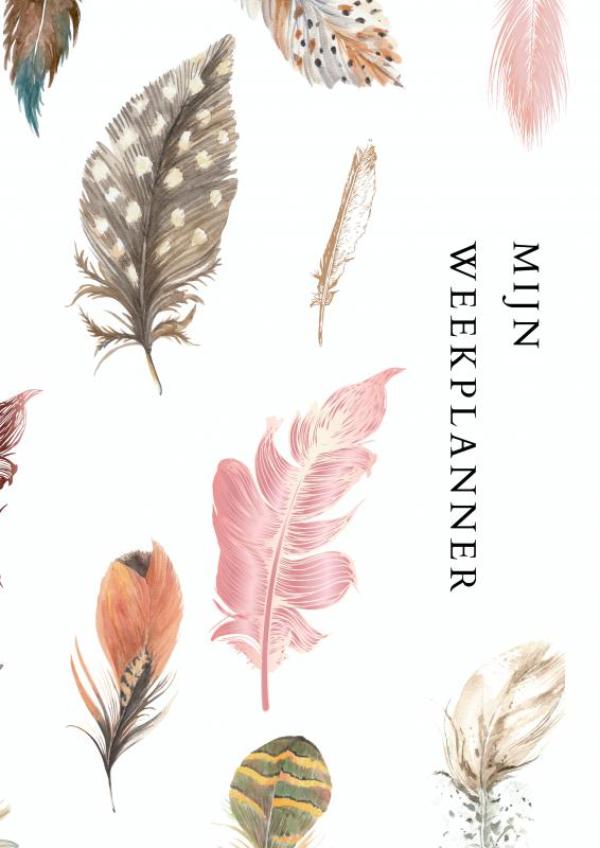 Omslag van Weekplanner - Werkplanner - A4 - Boho - wit - veer - ongedateerd - agenda - dagplanner