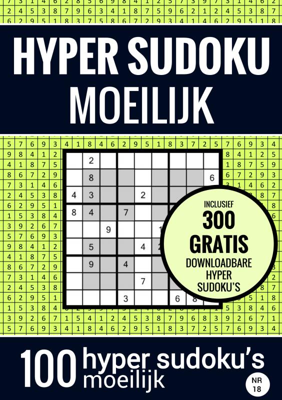 Omslag van Sudoku Moeilijk: HYPER SUDOKU - nr. 18 - Puzzelboek met 100 Moeilijke Puzzels voor Volwassenen en Ouderen