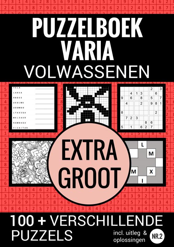 Omslag van Boek Cadeau - Puzzelboek Varia Extra Groot - NR. 2 - voor Ouderen, Slechtzienden, Senioren, Opa en Oma