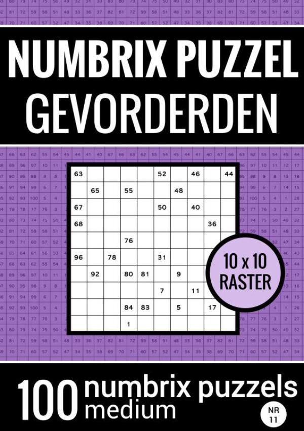 Omslag van Puzzelboek met 100 Numbrix Puzzels voor Gevorderden - NR.11 - Numbrix Puzzel Medium
