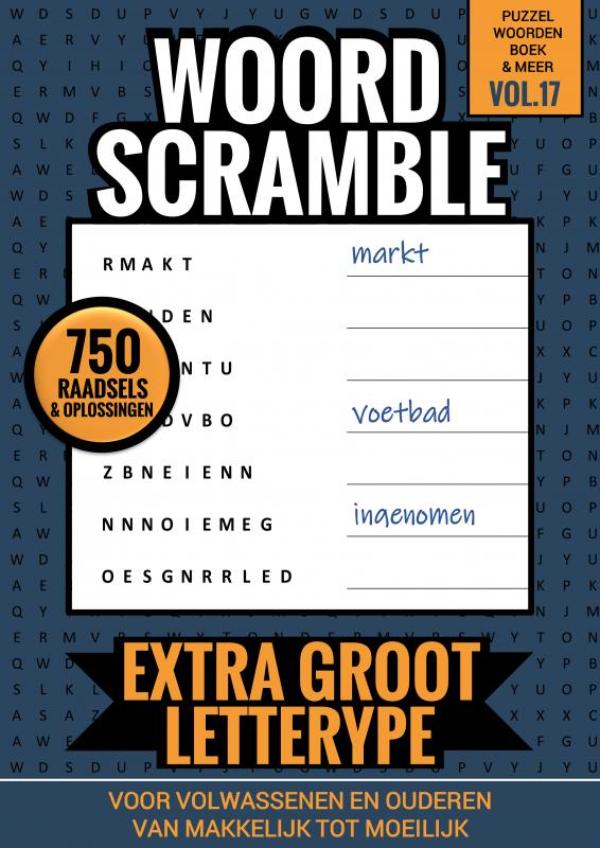 Omslag van Puzzelwoordenboek & Meer Vol. 17 - Woord Scramble voor Volwassenen en Ouderen - Extra Groot Lettertype