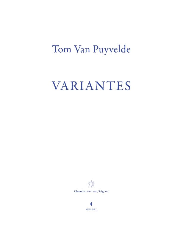 Omslag van Tom Van Puyvelde. Variantes