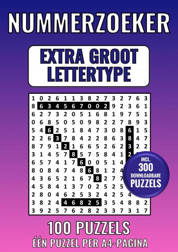 Omslag van Nummerzoeker Extra Groot Lettertype - 100 Puzzels - Eén Puzzel per A4-Pagina